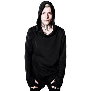 Killstar black cowl neck hoodie men’s size XS fits women’s medium w/ thumbholes